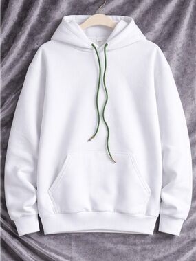 Women's White Hoodie with Green Crystal Drawcords